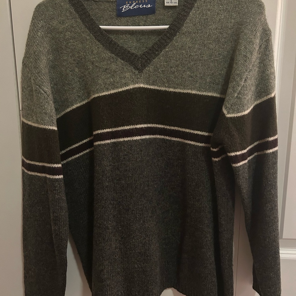 Green V-Neck Wool Sweater